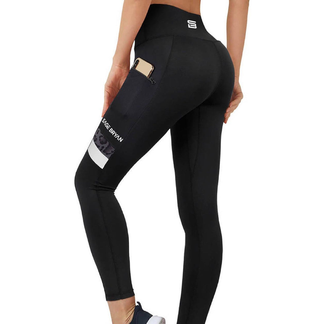 Women's high quality mid waist yoga leggings with zipper pockets.